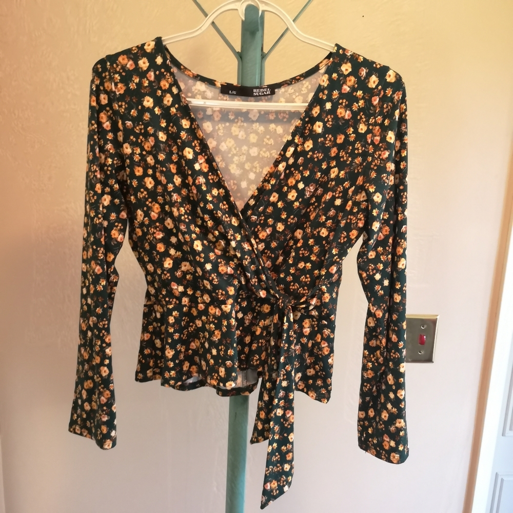 Rebel Sugar Floral Faux Wrap Top